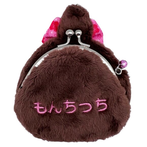 NEW Monchhichi-Chan Floral Bow Plush Coin Bag in Brown - Picture 2 of 3